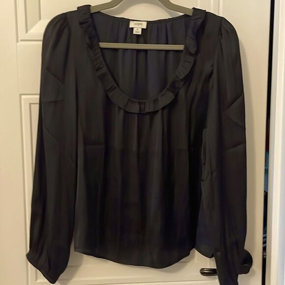 J.Crew Factory Ruffle Scoop Neck Long Sleeve Blouse - Picture 1 of 5